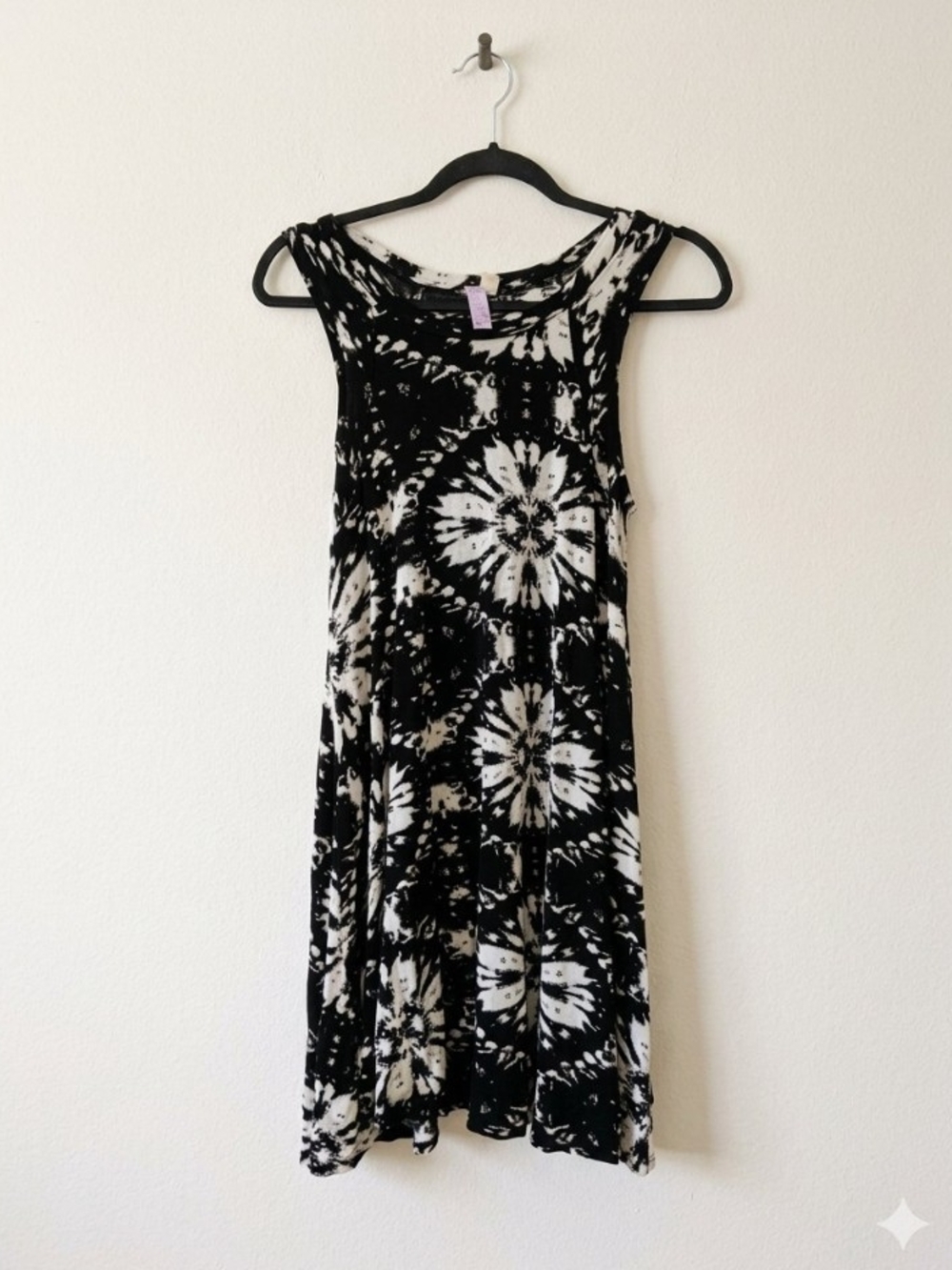 Alya Black White Tie Dye Tank Dress Sleeveless Skater Mini 90s Grunge Size M